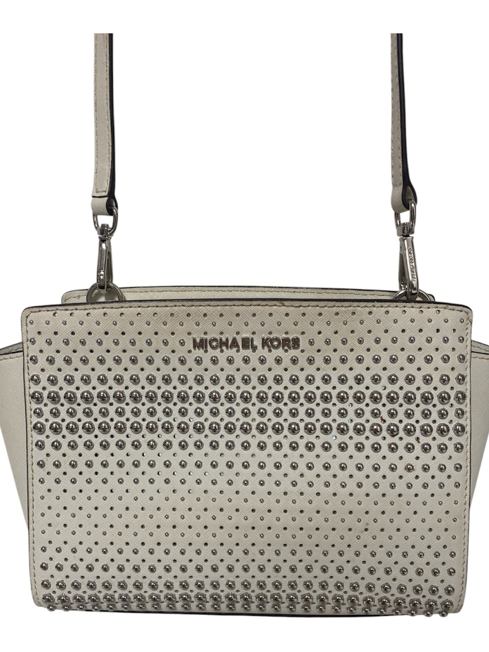 Michael Kors Selma Studded Leather Crossbody Bag in White